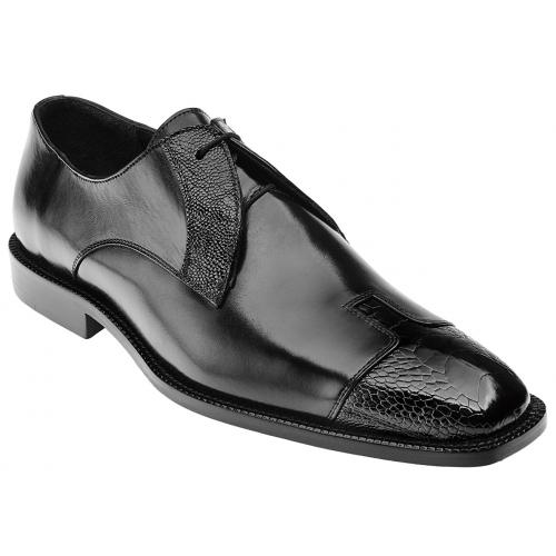 Belvedere "Pisa" Black Genuine Ostrich and Italian Calf Shoes 4E1.